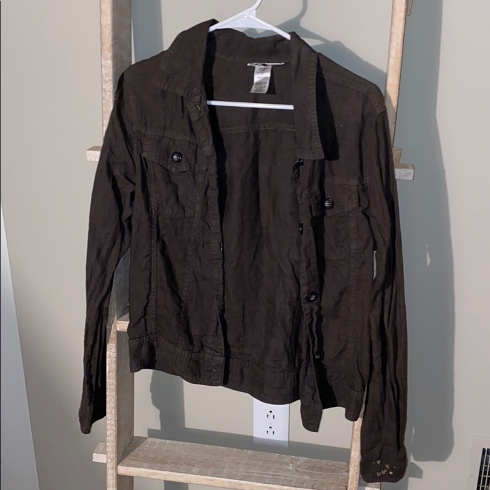 Olive linen button up shirt